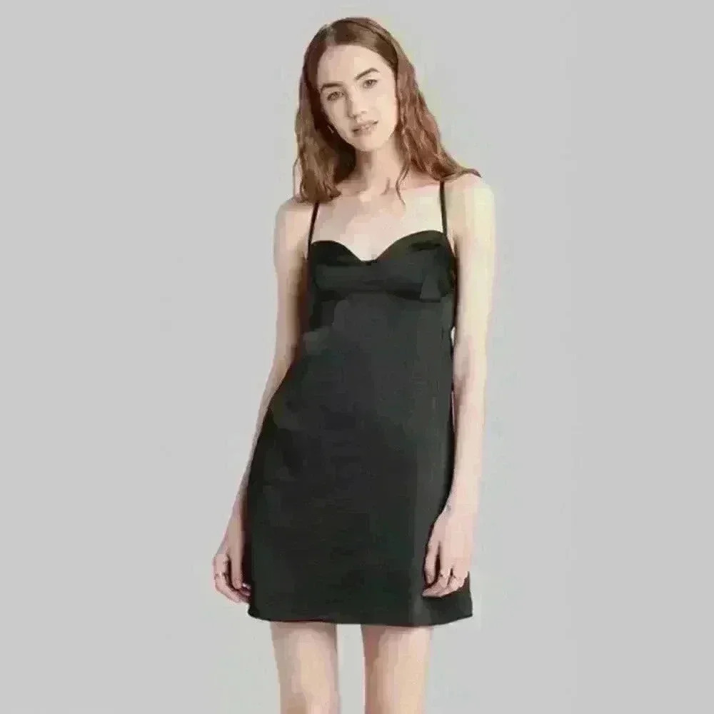 WILD FABEL Black Satin Slip Dress Fully Lined Adjustable Strap Size XS